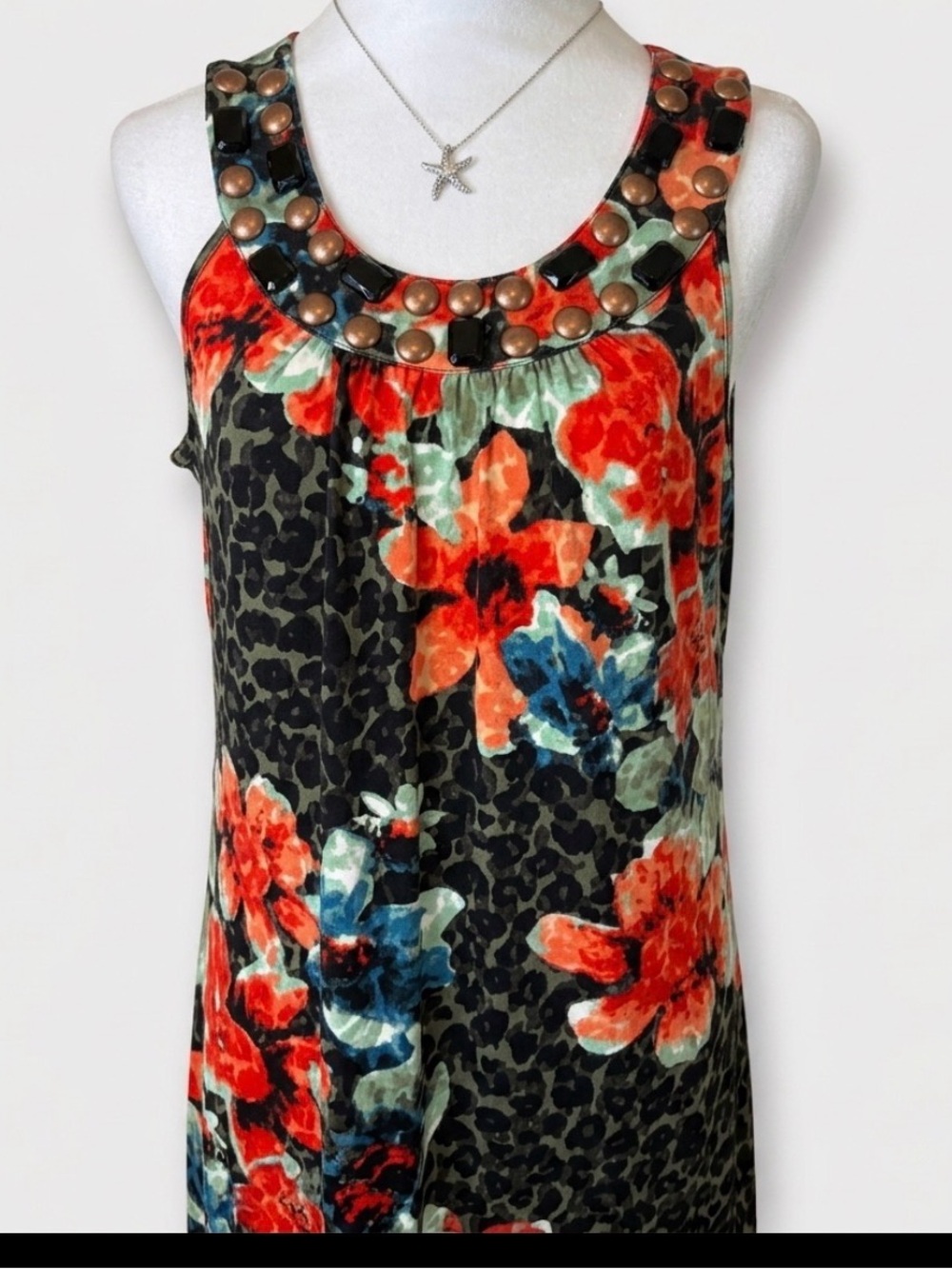 Style & Co. Floral Studded Scoop dress - Black, Red, Blue